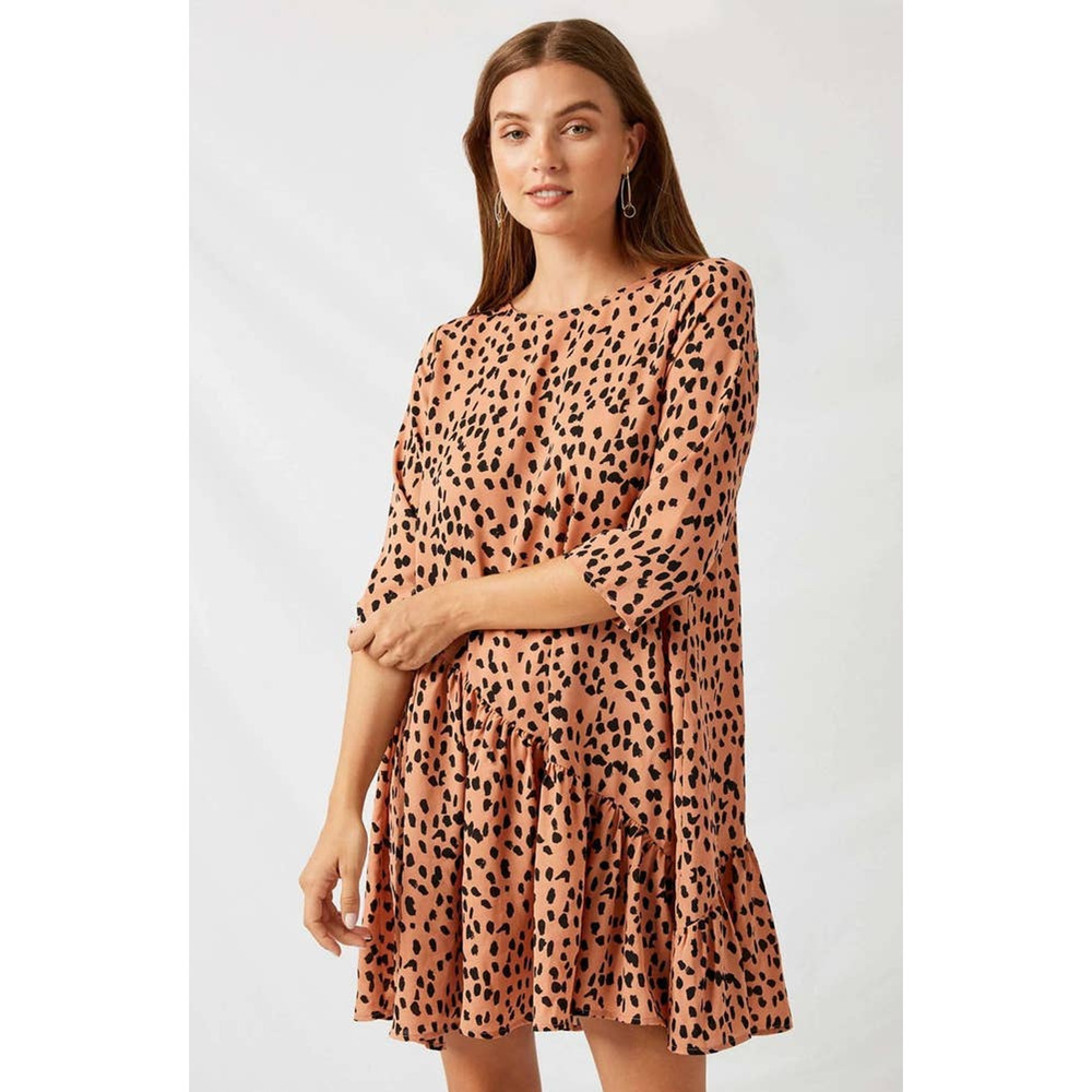 New Hayden Womans Sz Medium Dress Animal 3/4 Sleeve Asymmetrical Ruffle NWT